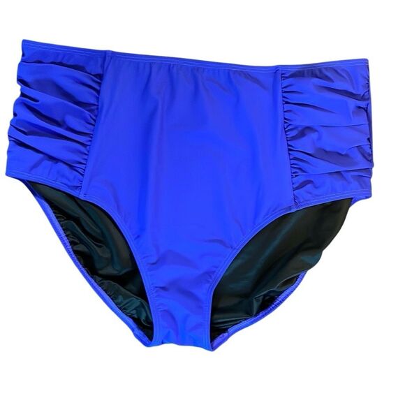 L.L. Bean Womens UPF 50+ Ruched High Waist Brief Swimwear Blue Size 18 - Picture 1 of 4